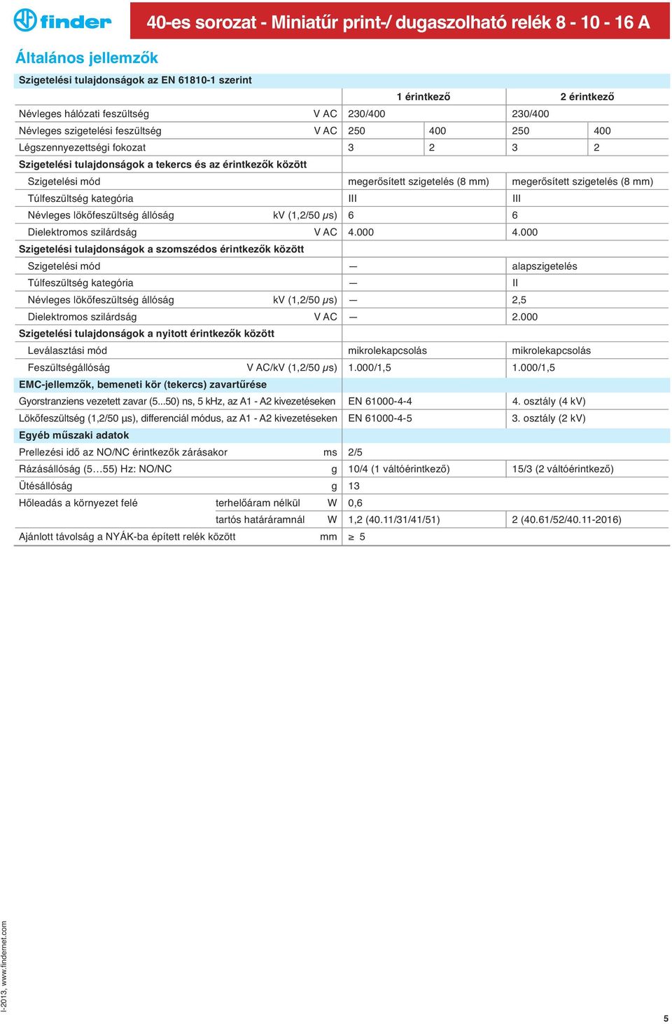 mm) megerősített szigetelés (8 mm) Túlfeszu ltség kategória III III Névleges lökőfeszu ltség állóság kv (1,2/50 μs) 6 6 Dielektromos szilárdság V AC 4.000 4.