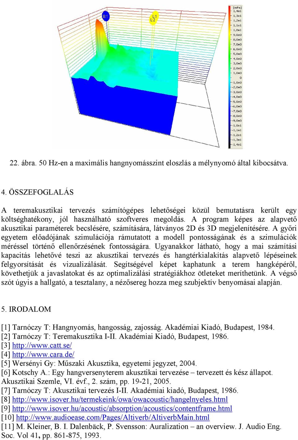 A program képes az alapvető akusztikai paraméterek becslésére, számítására, látványos 2D és 3D megjelenítésére.