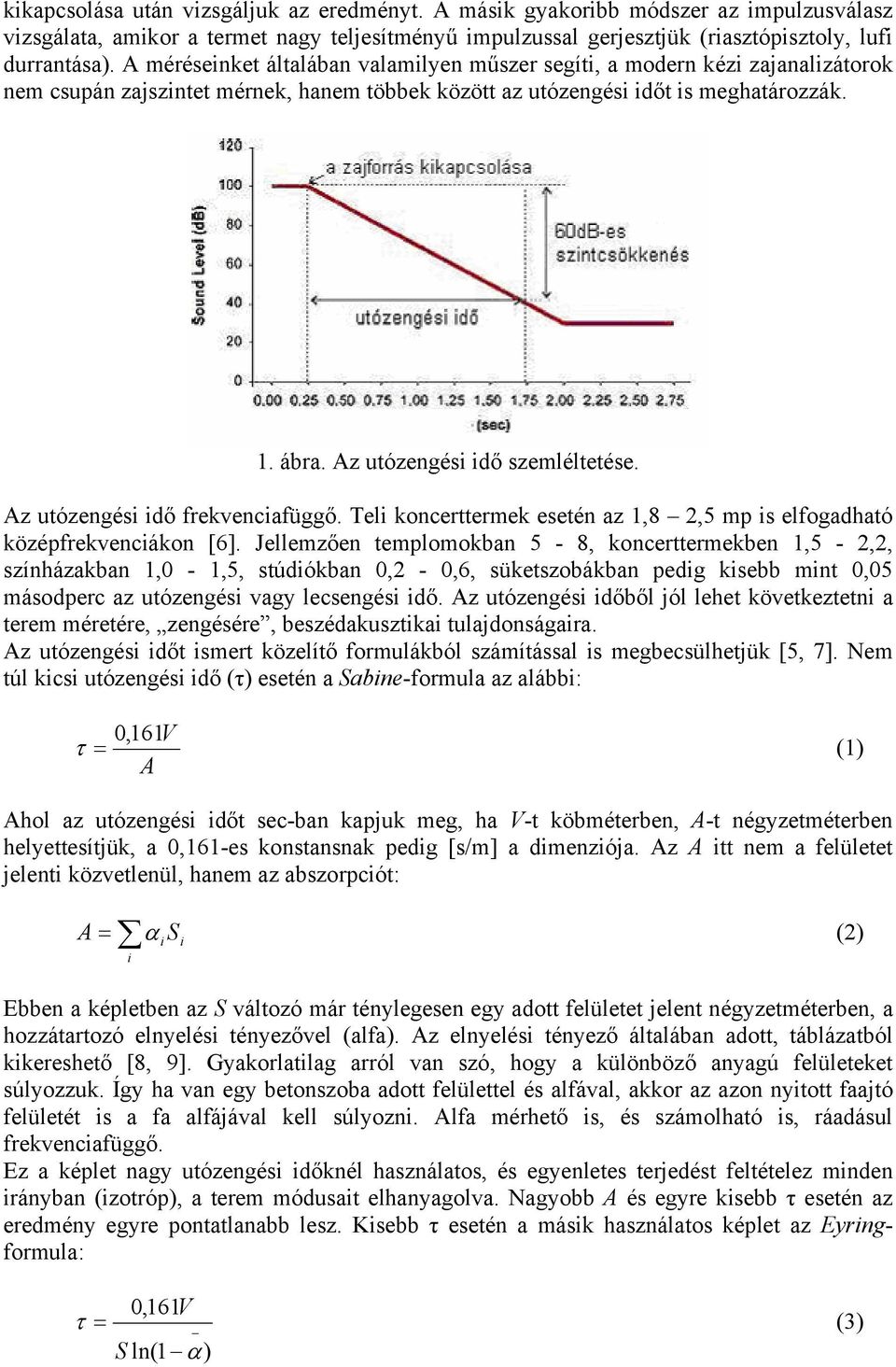 Az utózengési idő szemléltetése. Az utózengési idő frekvenciafüggő. Teli koncerttermek esetén az 1,8 2,5 mp is elfogadható középfrekvenciákon [6].