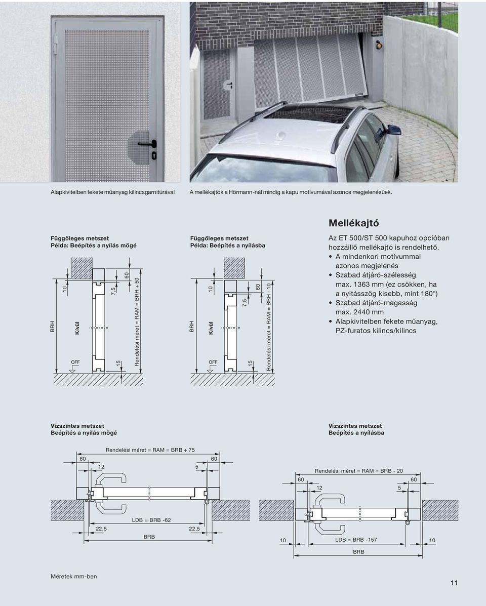 BRH - 10 Mellékajtó Az ET 500/ST 500 kapuhoz opcióban hozzáillő mellékajtó is rendelhető. A mindenkori motívummal azonos megjelenés Szabad átjáró-szélesség max.