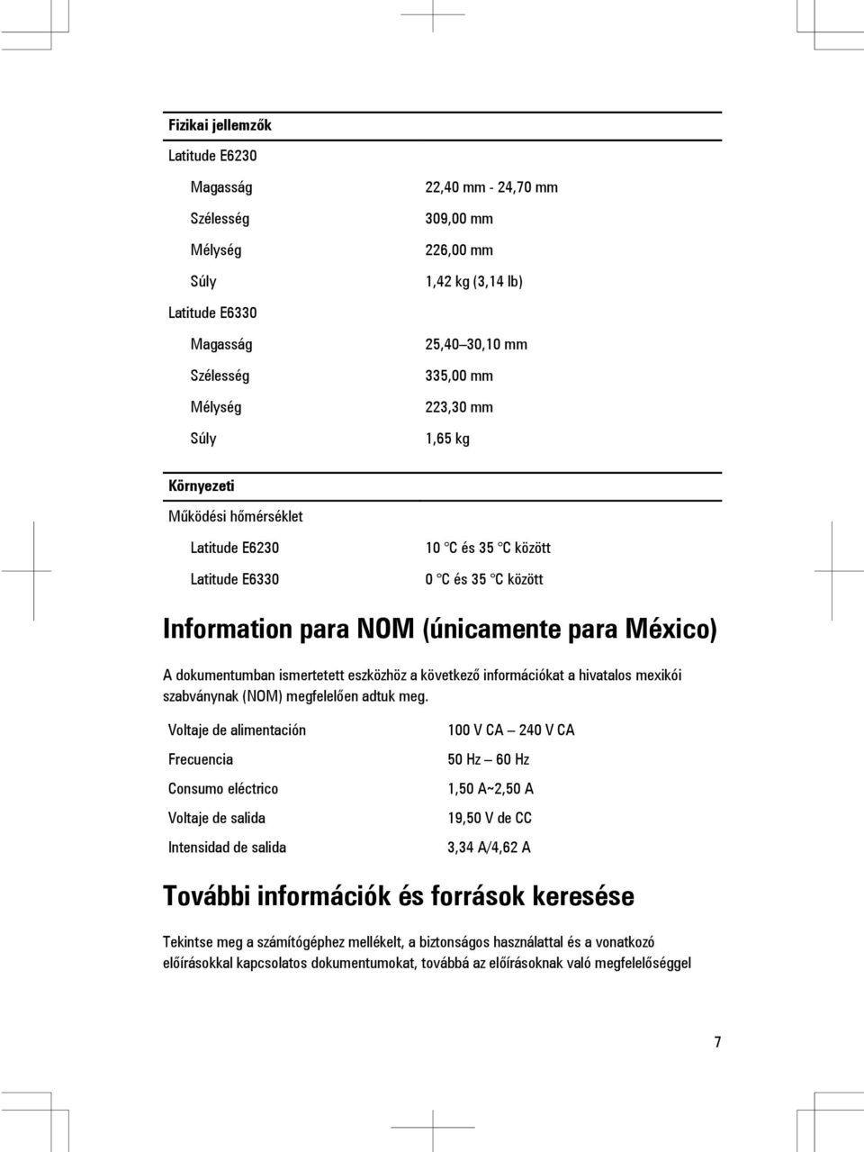 eszközhöz a következő információkat a hivatalos mexikói szabványnak (NOM) megfelelően adtuk meg.