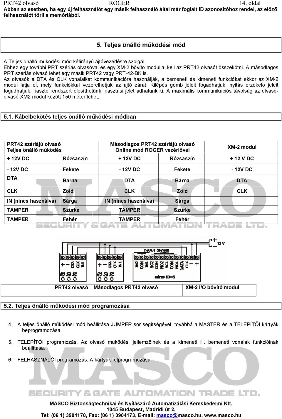 A másodlagos PRT szériás olvasó lehet egy másik PRT42 vagy PRT-42-BK is.