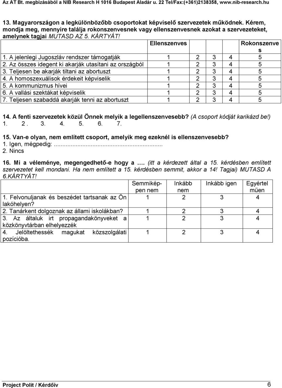 A jelenlegi Jugoszláv rendszer támogatják 2. Az összes idegent ki akarják utasítani az országból 3. Teljesen be akarják tiltani az abortuszt 4. A homoszexuálisok érdekeit képviselik 5.
