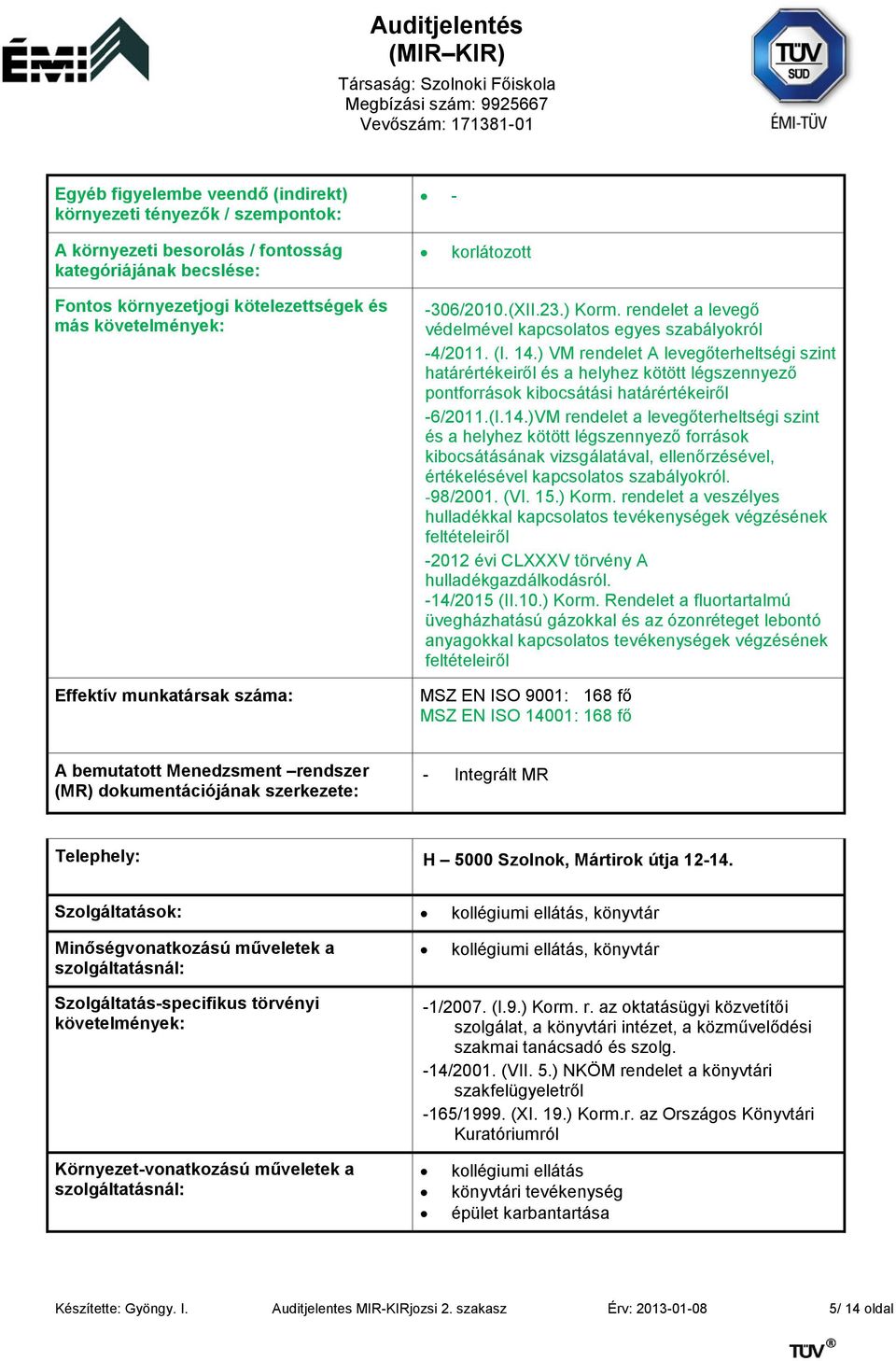 ) VM rendelet A levegőterheltségi szint határértékeiről és a helyhez kötött légszennyező pontforrások kibocsátási határértékeiről -6/2011.(I.14.