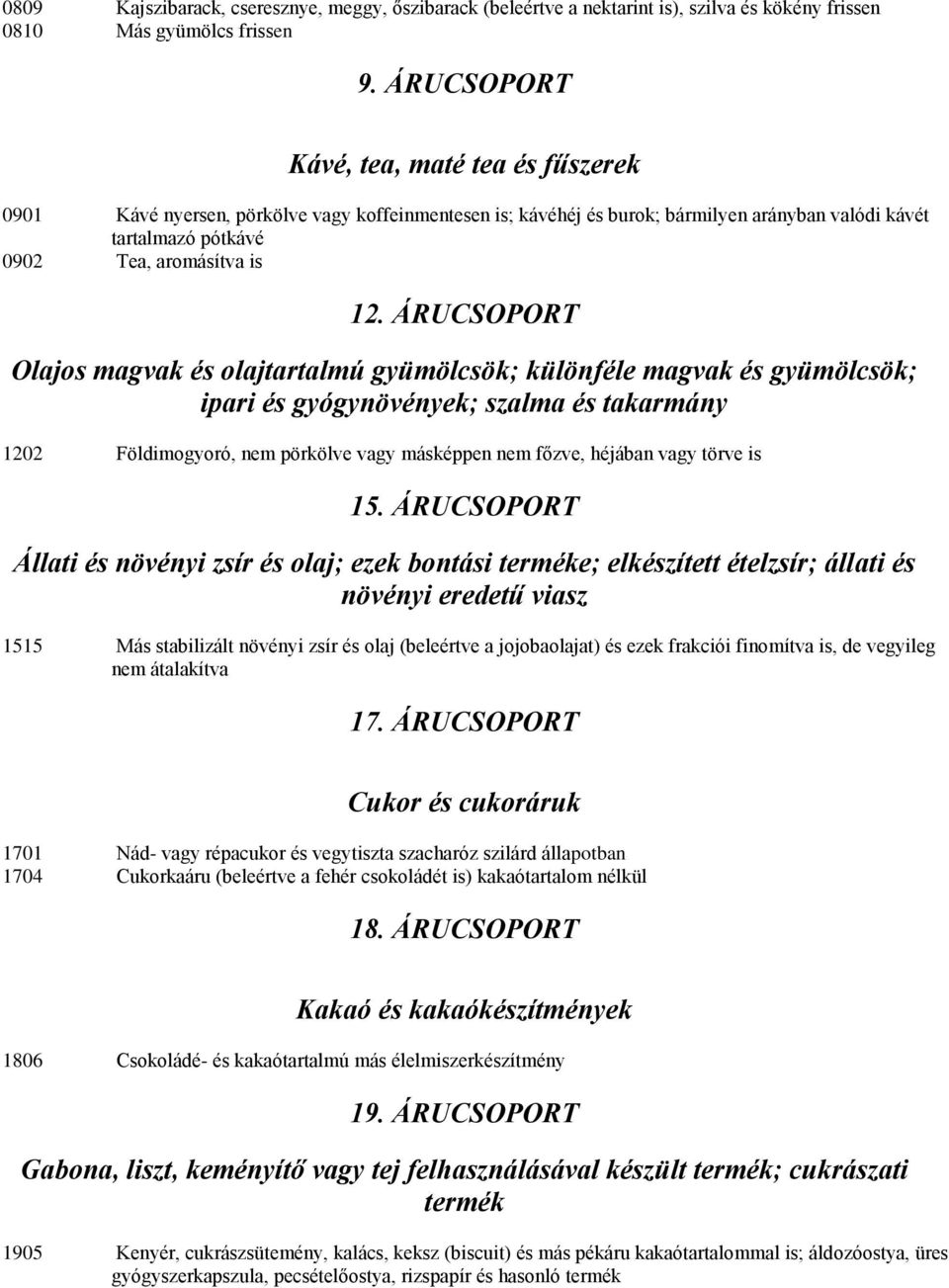 ÁRUCSOPORT Olajos magvak és olajtartalmú gyümölcsök; különféle magvak és gyümölcsök; ipari és gyógynövények; szalma és takarmány 1202 Földimogyoró, nem pörkölve vagy másképpen nem főzve, héjában vagy