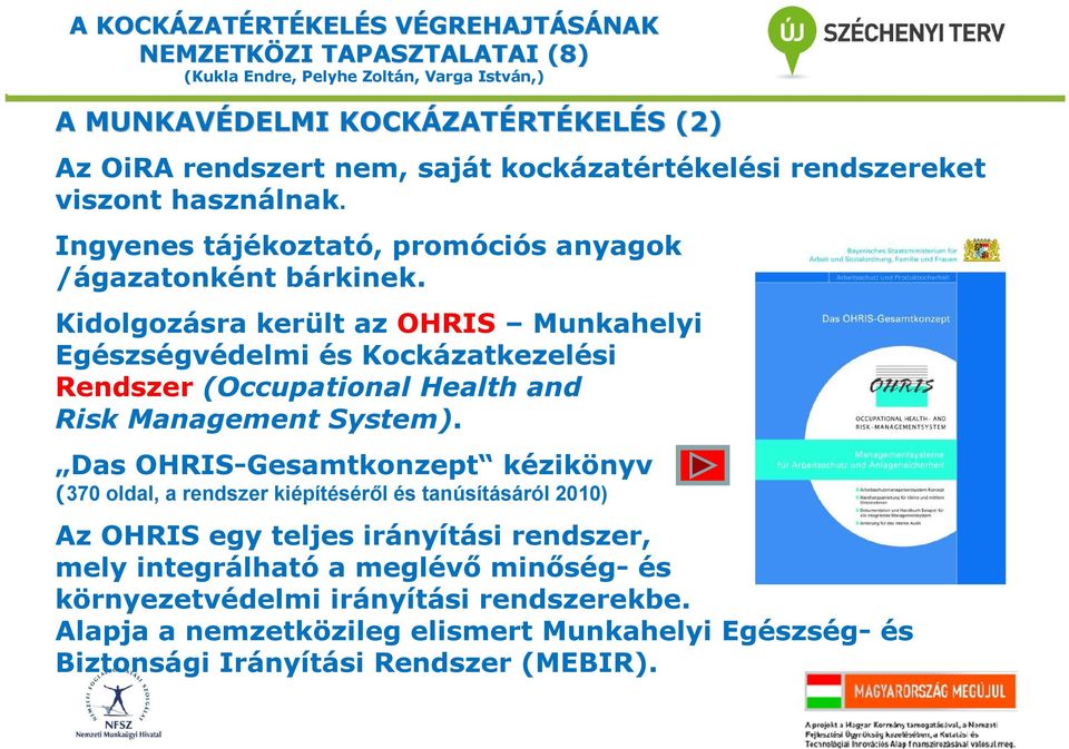 Kidolgozásra került az OHRIS Munkahelyi Egészségvédelmi és Kockázatkezelési Rendszer (Occupational Health and Risk Management System).