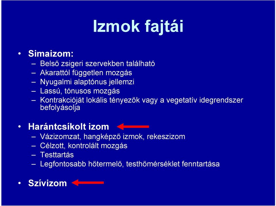 vegetatív idegrendszer befolyásolja Harántcsíkolt izom Vázizomzat, hangképző izmok,