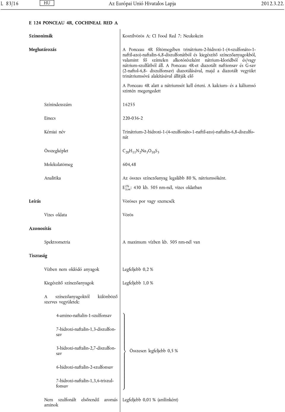 színezőanyagokból, valamint fő színtelen alkotórészként nátrium-kloridból és/vagy nátrium-szulfátból áll.