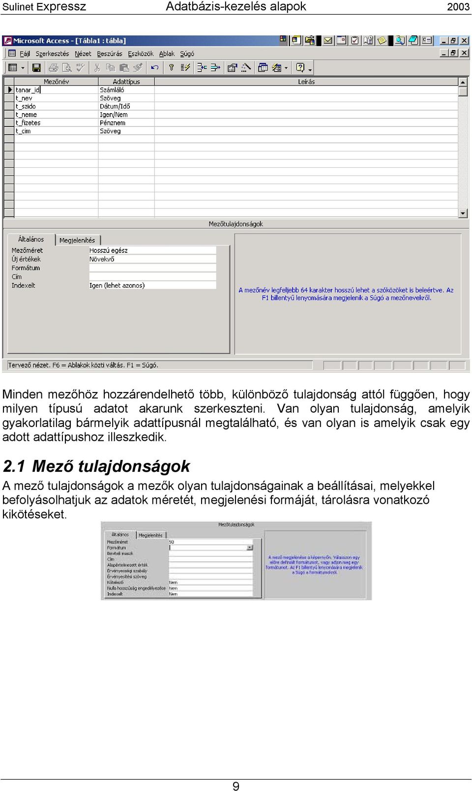 Van olyan tulajdonság, amelyik gyakorlatilag bármelyik adattípusnál megtalálható, és van olyan is amelyik csak egy