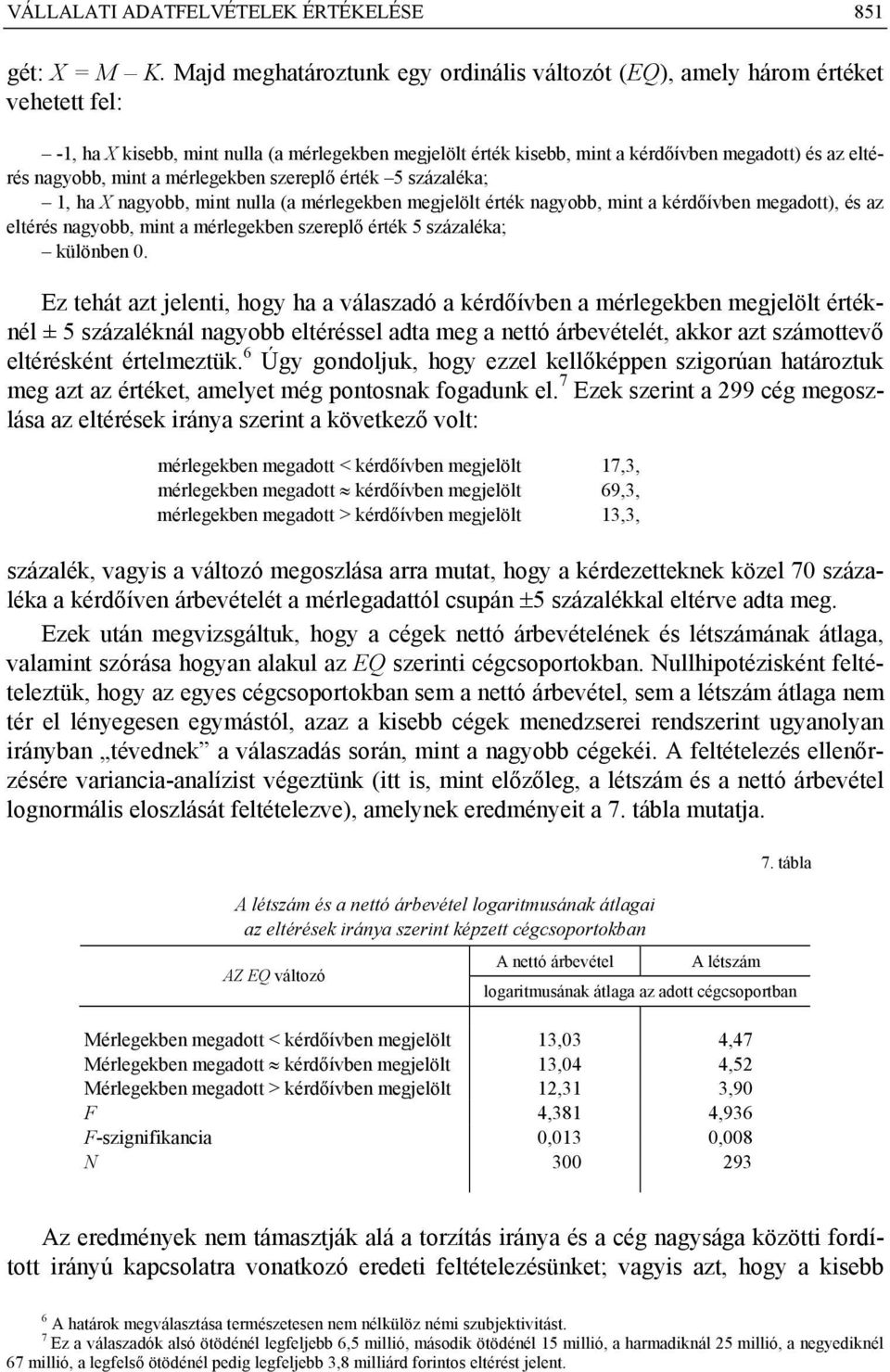 nagyobb, mint a mérlegekben szereplő érték 5 százaléka; 1, ha X nagyobb, mint nulla (a mérlegekben megjelölt érték nagyobb, mint a kérdőívben megadott), és az eltérés nagyobb, mint a mérlegekben