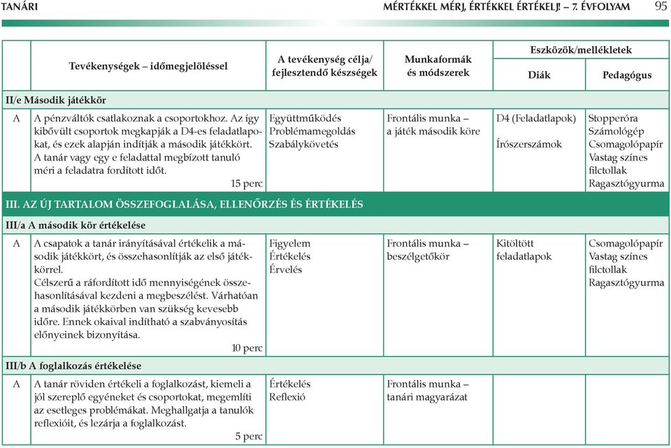 csoportokhoz. z így kibôvült csoportok megkapják a D4-es feladatlapokat, és ezek alapján indítják a második játékkört. tanár vagy egy e feladattal megbízott tanuló méri a feladatra fordított idôt.