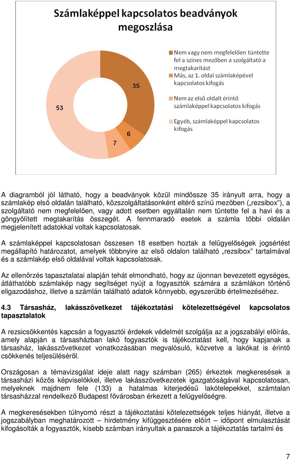 A számlaképpel kapcsolatosan összesen 18 esetben hoztak a felügyelőségek jogsértést megállapító határozatot, amelyek többnyire az első oldalon található rezsibox tartalmával és a számlakép első