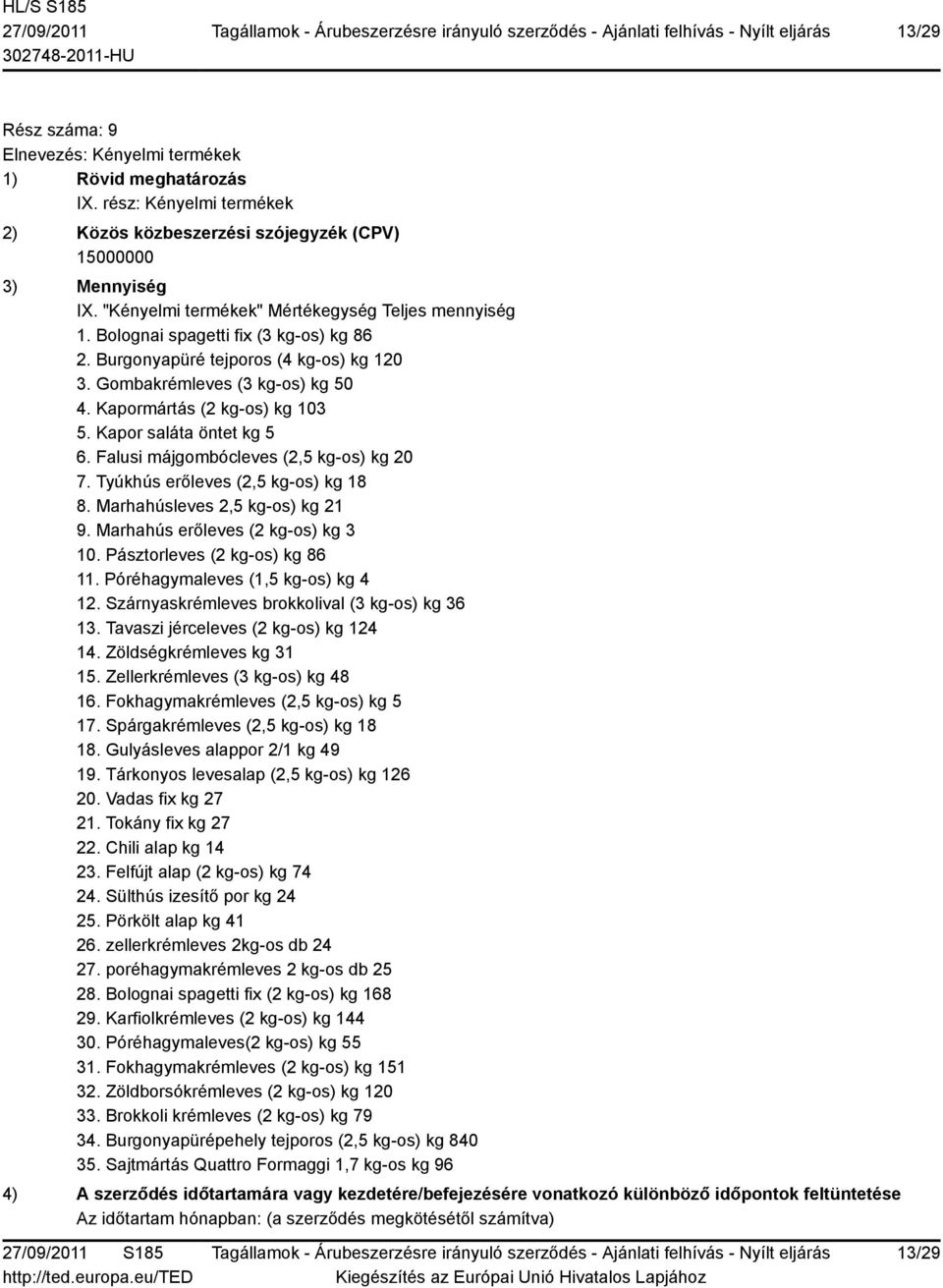 Tyúkhús erőleves (2,5 kg-os) kg 18 8. Marhahúsleves 2,5 kg-os) kg 21 9. Marhahús erőleves (2 kg-os) kg 3 10. Pásztorleves (2 kg-os) kg 86 11. Póréhagymaleves (1,5 kg-os) kg 4 12.