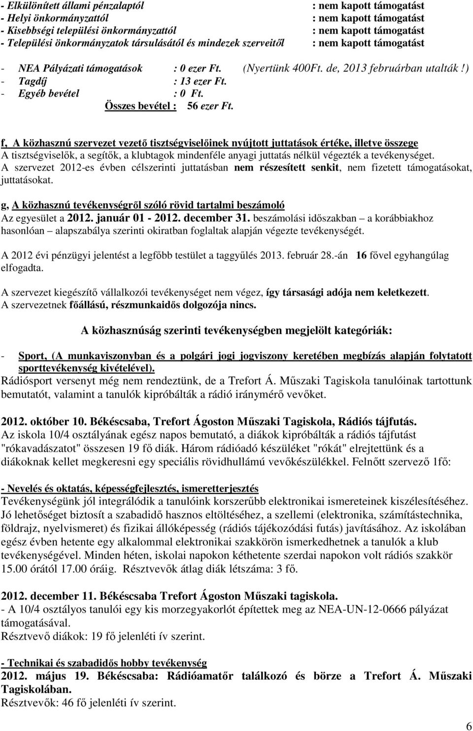 Összes bevétel : 56 ezer Ft.