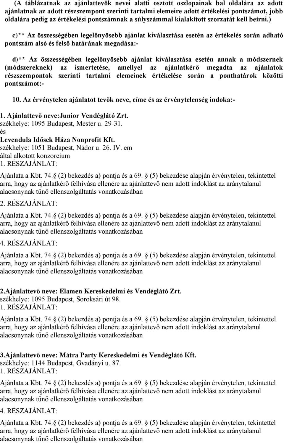 ) c)** Az összességében legelőnyösebb ajánlat kiválasztása esetén az értékelés során adható pontszám alsó és felső határának megadása:- d)** Az összességében legelőnyösebb ajánlat kiválasztása esetén