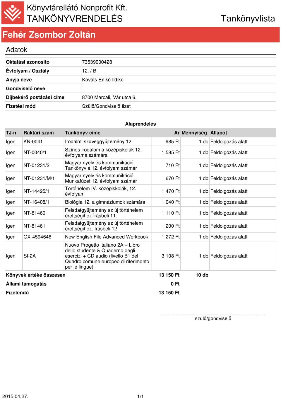 Írásbeli 11. érettségihez.