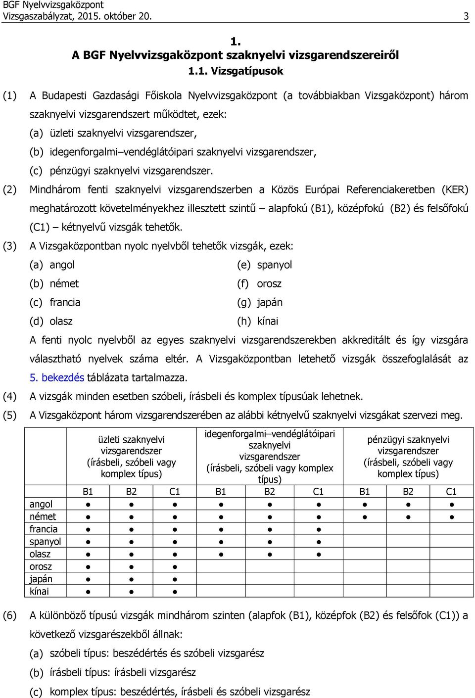 A BGF Nyelvvizsgaközpont szaknyelvi vizsgarendszereiről 1.