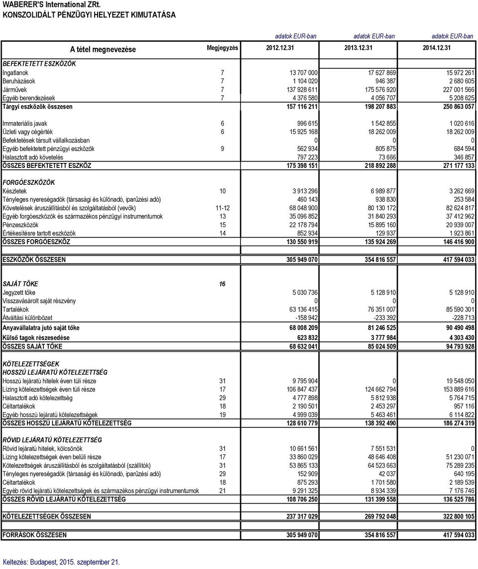 berendezések 7 4 376 580 4 056 707 5 208 625 Tárgyi eszközök összesen 157 116 211 198 207 883 250 863 057 Immateriális javak 6 996 615 1 542 855 1 020 616 Üzleti vagy cégérték 6 15 925 168 18 262 009