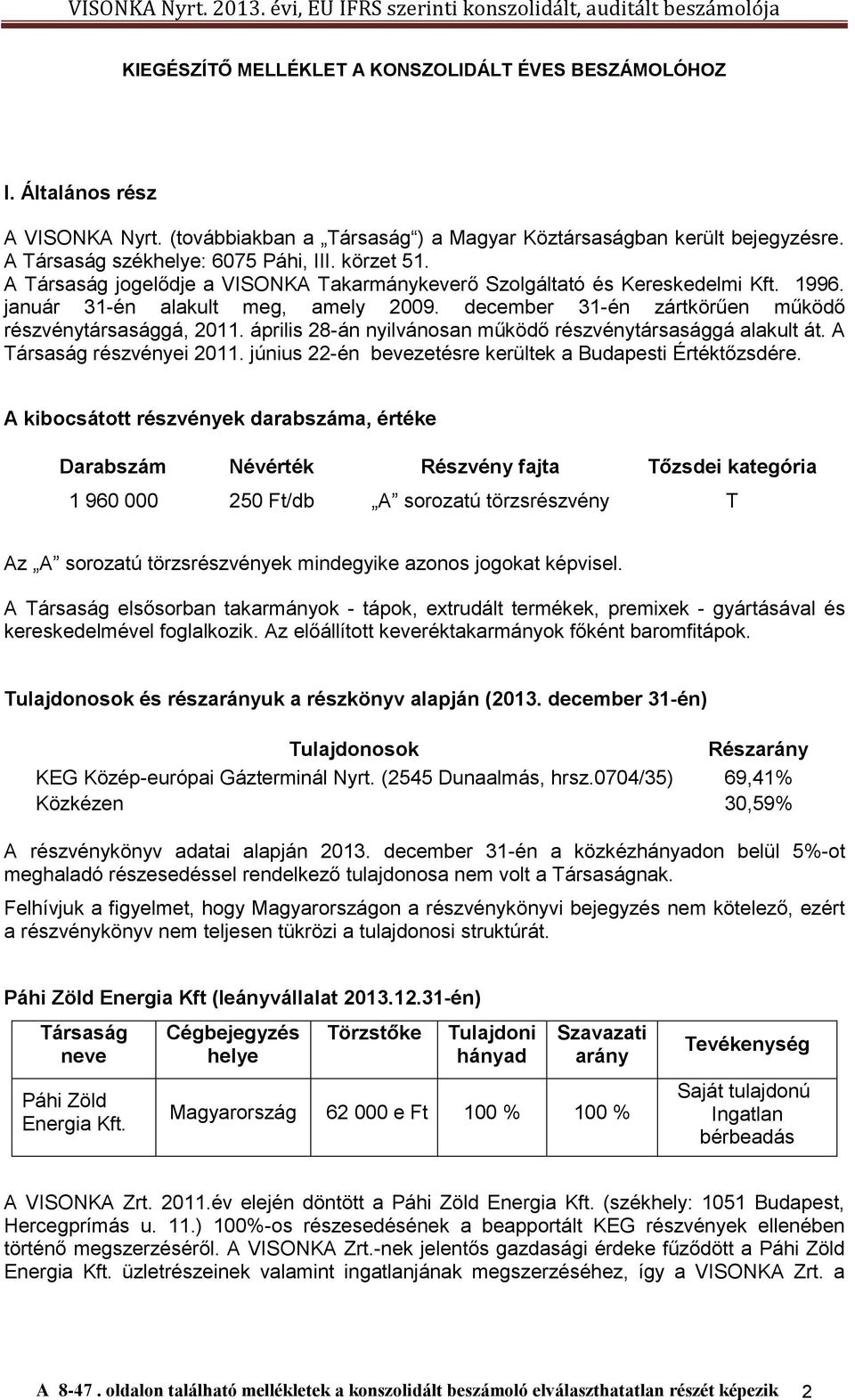 április 28-án nyilvánosan működő részvénytársasággá alakult át. A Társaság részvényei 2011. június 22-én bevezetésre kerültek a Budapesti Értéktőzsdére.