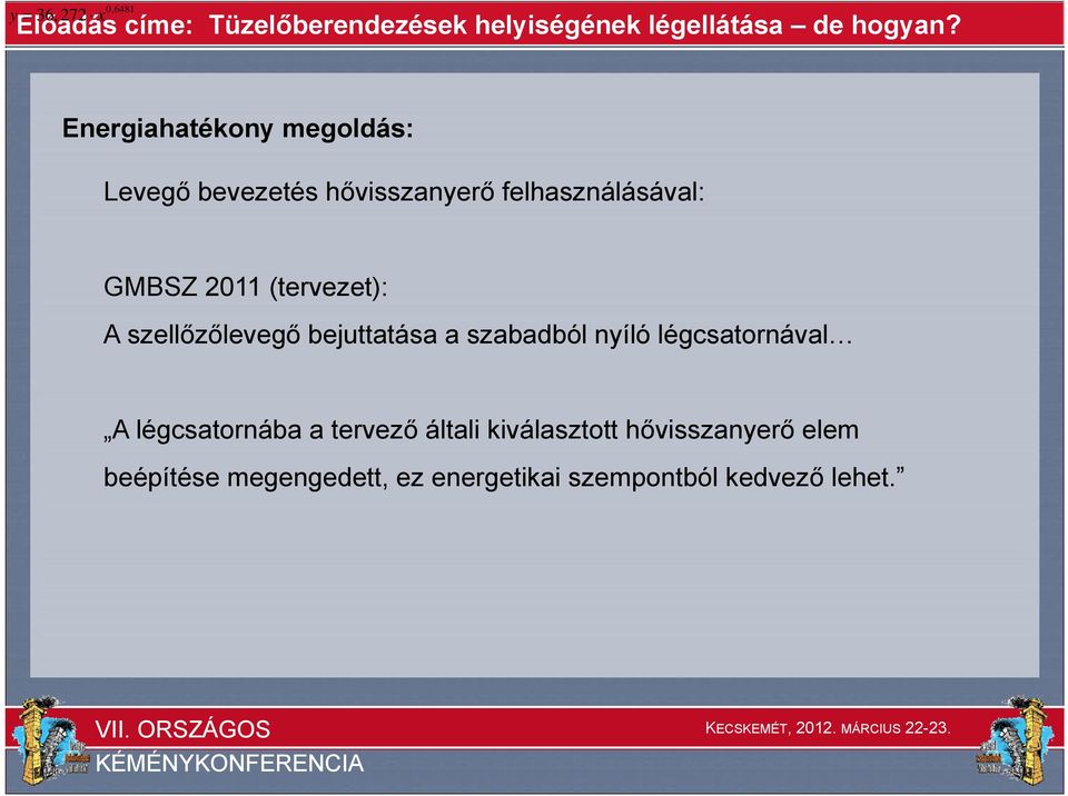 (tervezet): A szellőzőlevegő bejuttatása a szabadból nyíló légcsatornával A légcsatornába a