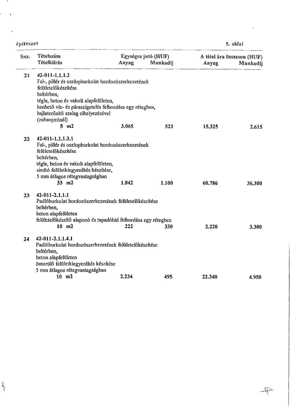 -1.1.1.2 Fal-, pillér és oszlopburkolat hordozó szerkezetének felület előkészítése beltérben, tégla, beton és vakolt alapfelületen, kenhető víz- és páraszigetelés felhordása egy rétegben,