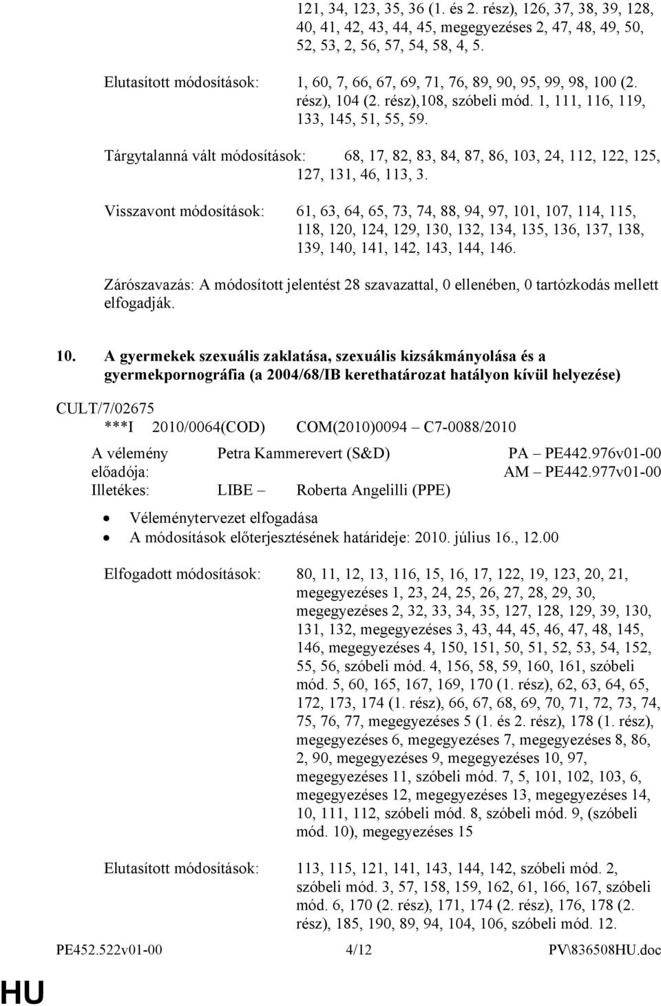 Tárgytalanná vált módosítások: 68, 17, 82, 83, 84, 87, 86, 103, 24, 112, 122, 125, 127, 131, 46, 113, 3.