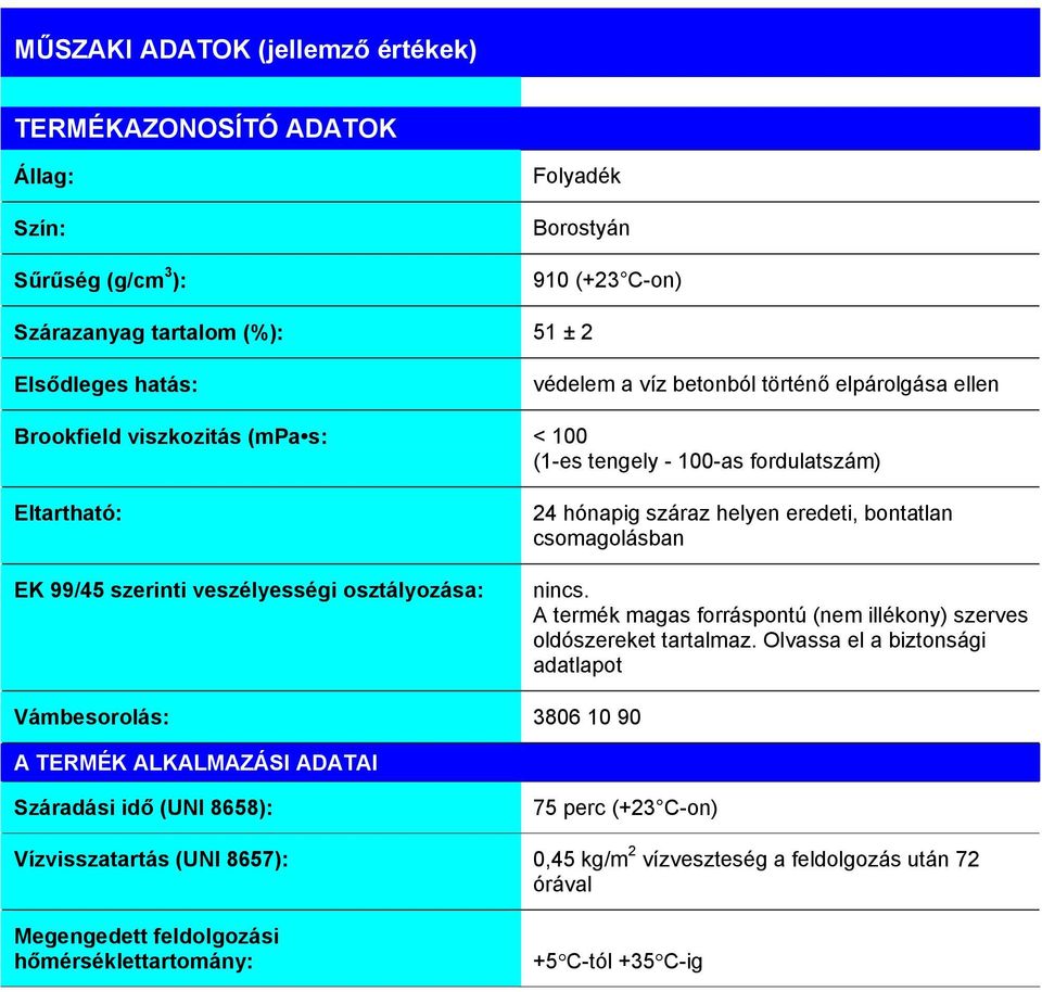 eredeti, bontatlan csomagolásban nincs. A termék magas forráspontú (nem illékony) szerves oldószereket tartalmaz.