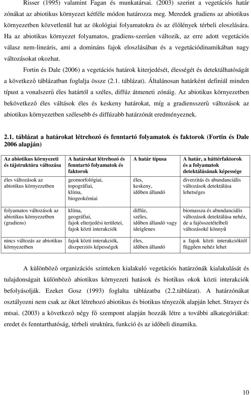 Ha az abiotikus környezet folyamatos, gradiens-szerően változik, az erre adott vegetációs válasz nem-lineáris, ami a domináns fajok eloszlásában és a vegetációdinamikában nagy változásokat okozhat.