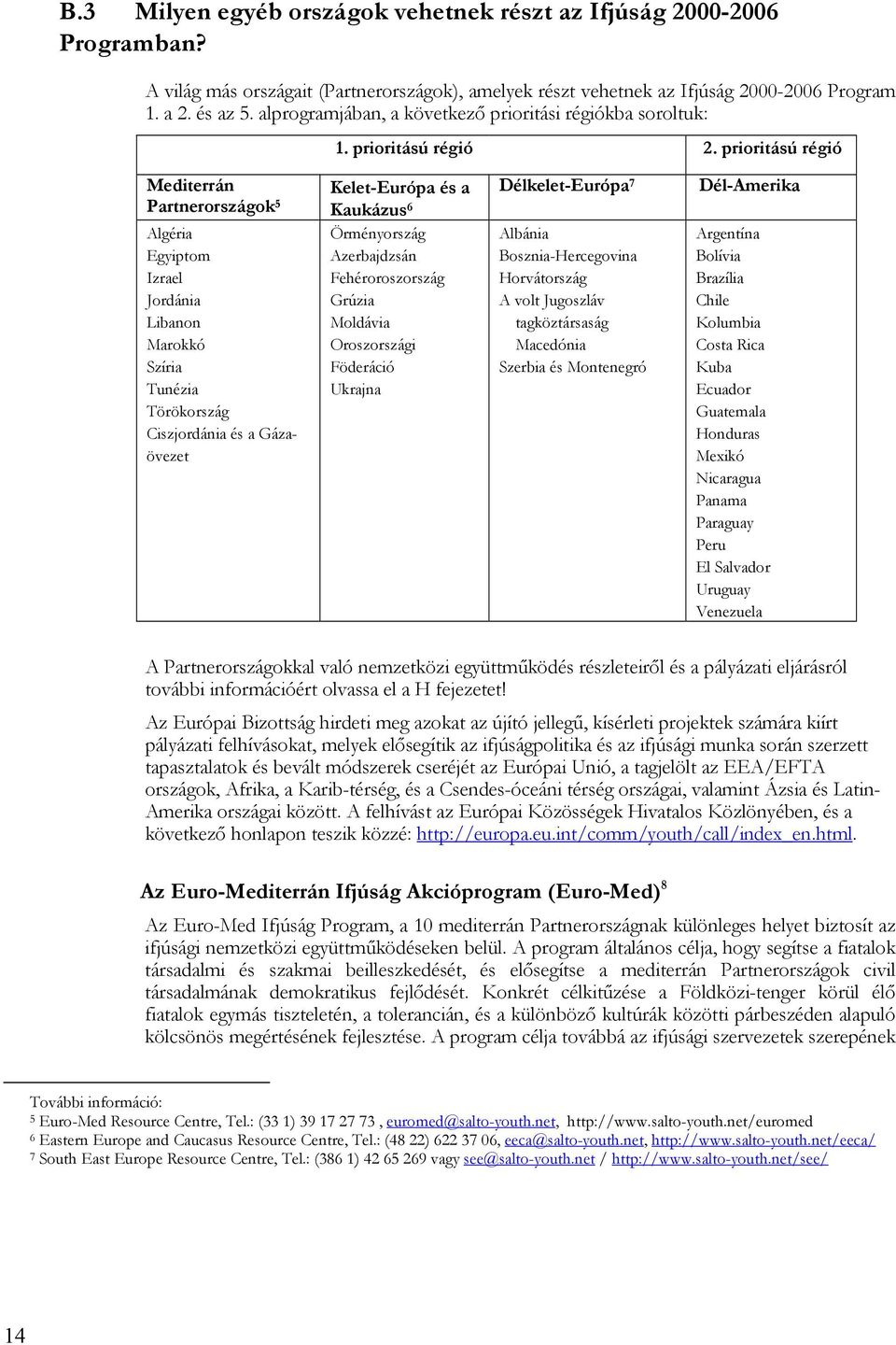 prioritású régió Mediterrán Partnerországok 5 Algéria Egyiptom Izrael Jordánia Libanon Marokkó Szíria Tunézia Törökország Ciszjordánia és a Gázaövezet Kelet-Európa és a Kaukázus 6 Örményország