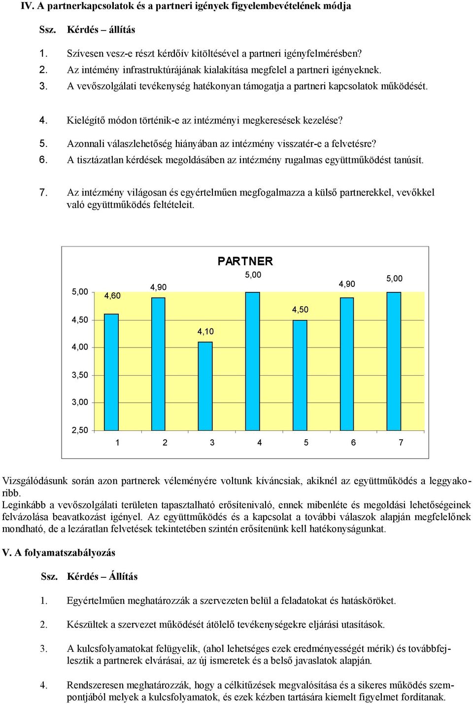 Kielégítő módon történik-e az intézményi megkeresések kezelése? 5. Azonnali válaszlehetőség hiányában az intézmény visszatér-e a felvetésre? 6.