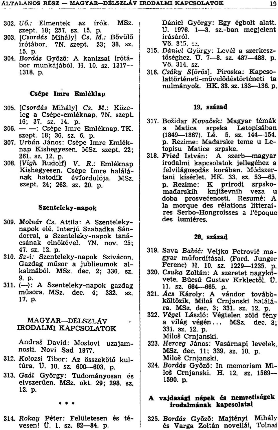 Urbán János: Csépé Imre Emléknap Kishegyesen. MSz. szept. 22; 261. sz. 12. p. 308. [Vígh Rudolf] V. R.: Emléknap Kishegyesen. Csépé Imre halálának hatodik évfordulója. MSz. szept. 24; 263. sz. 20. p. Szenteleky-napok 309.