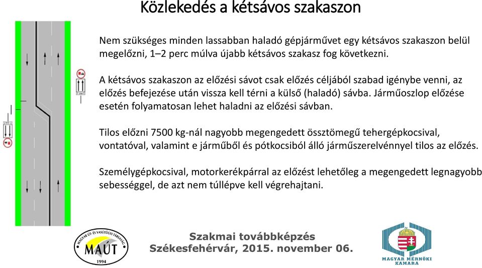 Járműoszlop előzése esetén folyamatosan lehet haladni az előzési sávban.