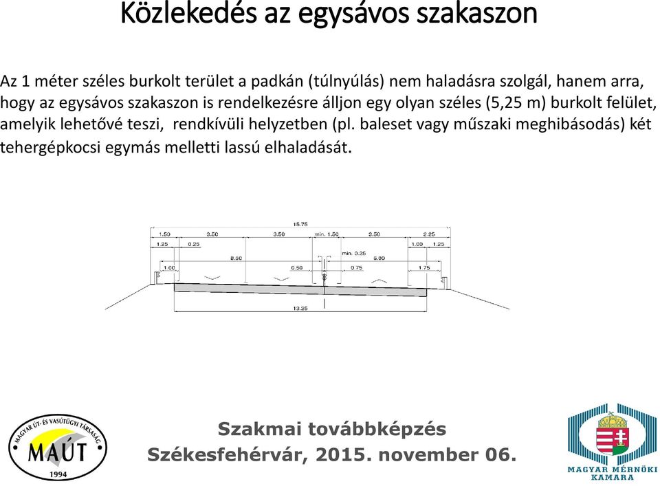 egy olyan széles (5,25 m) burkolt felület, amelyik lehetővé teszi, rendkívüli helyzetben