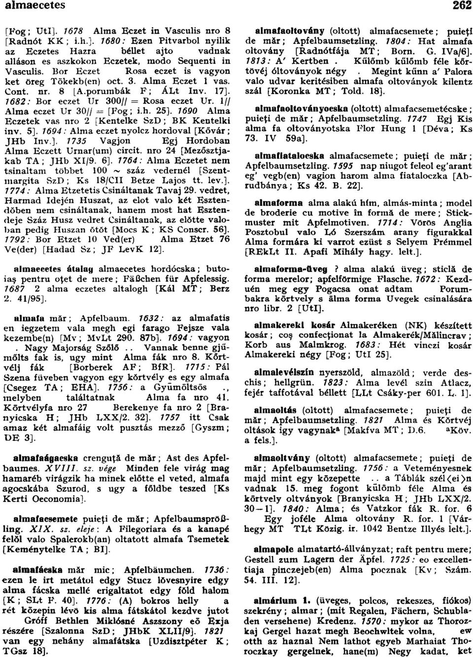 25]. 1690 Alma Eczetek vas nro 2 [Kentelke SzD ; BK Kentelki inv. 5]. 1694: Alma eczet nyolcz hordoval [Kővár; JHb Inv.]. 1735 Vagjon Egj Hordoban Alma Eczett Urnar(um) circit.