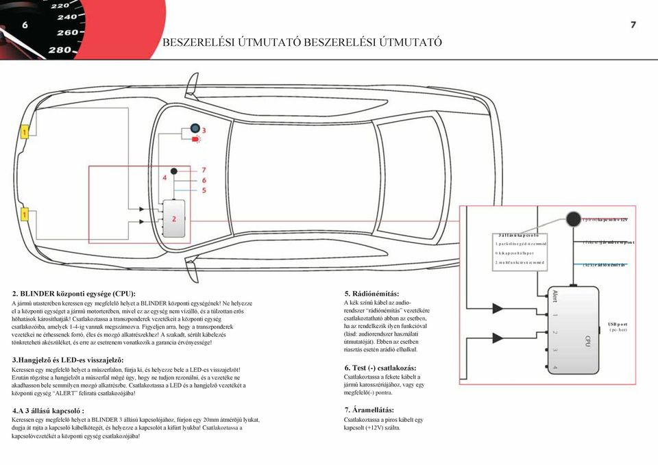 Rádiónémítás: A jármû utasterében keressen egy megfelelõ helyet a BLINDER központi egységének!