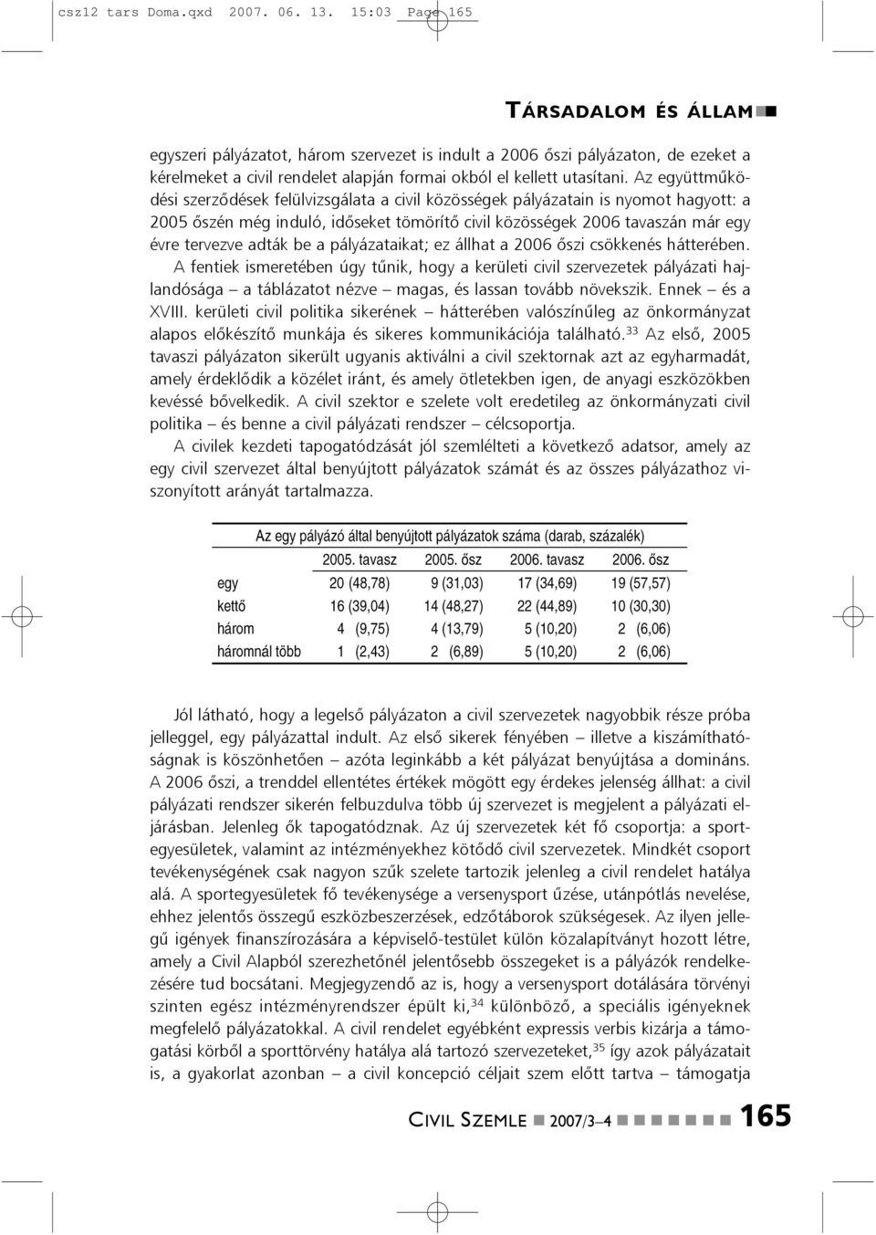 Az együttmûködési szerzõdések felülvizsgálata a civil közösségek pályázatai is yomot hagyott: a 2005 õszé még iduló, idõseket tömörítõ civil közösségek 2006 tavaszá már egy évre tervezve adták be a