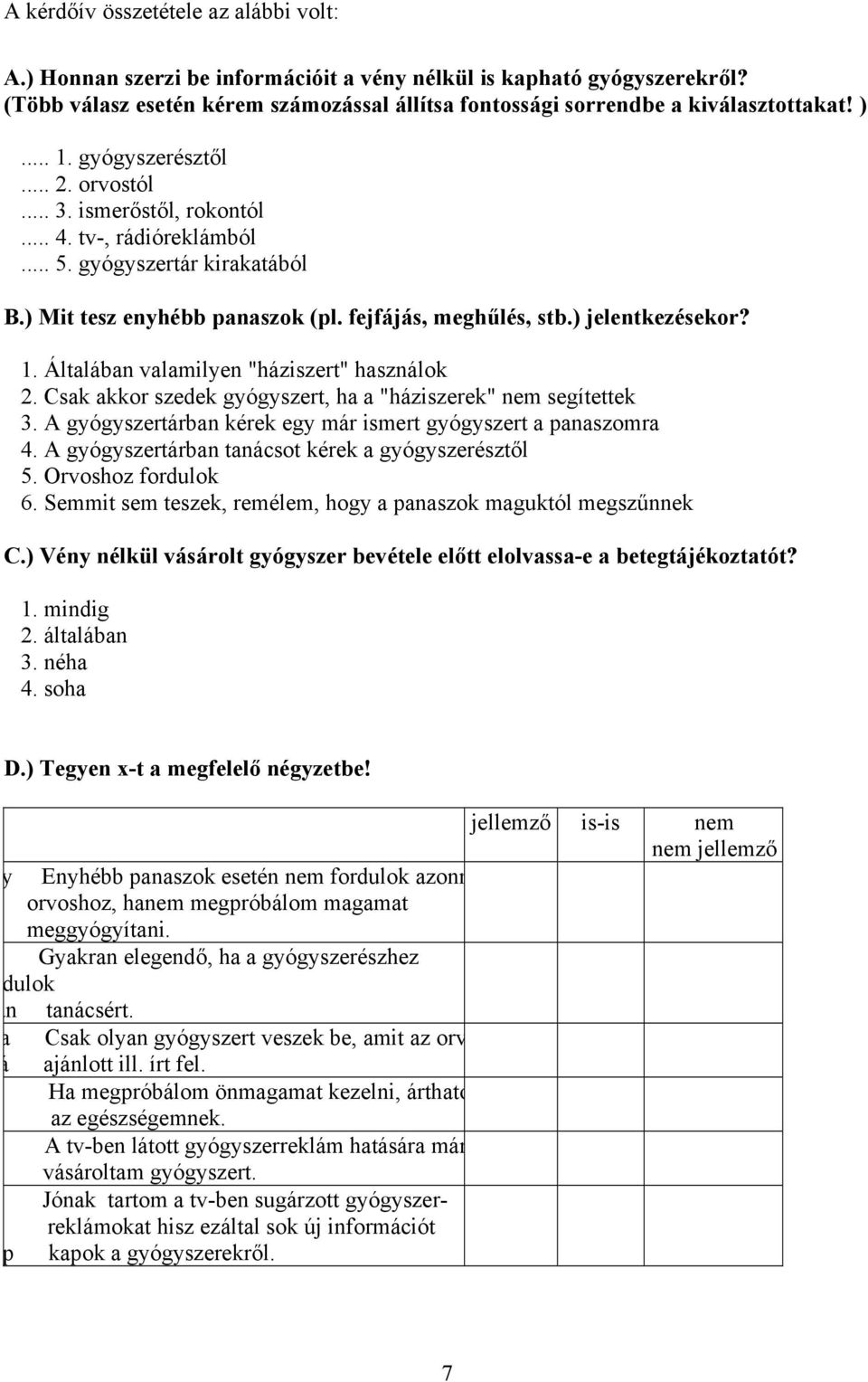 1. Általában valamilyen "háziszert" használok 2. Csak akkor szedek gyógyszert, ha a "háziszerek" nem segítettek 3. A gyógyszertárban kérek egy már ismert gyógyszert a panaszomra 4.