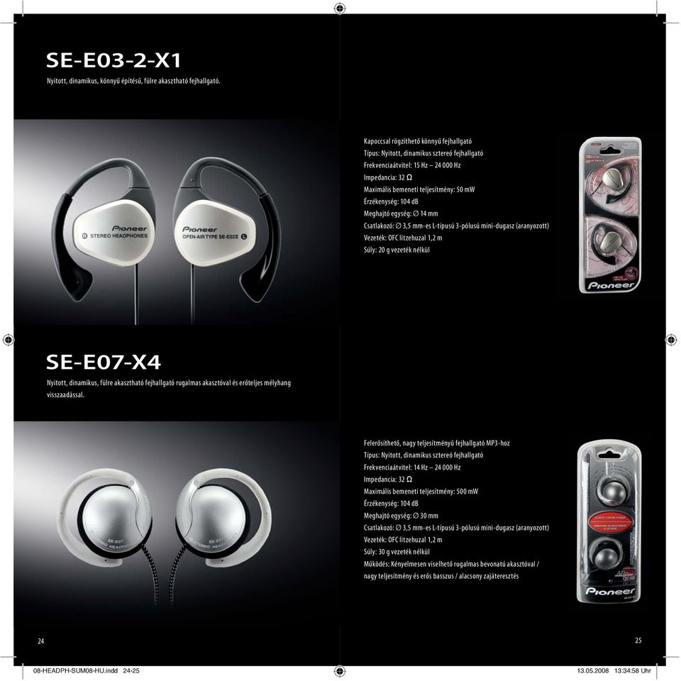SE-E07-X4 Nyitott, dinamikus, fülre akasztható fejhallgató rugalmas akasztóval és erőteljes mélyhang visszaadással.
