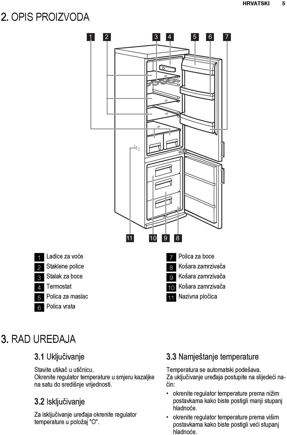 3.3 Namještanje temperature Temperatura se automatski podešava.