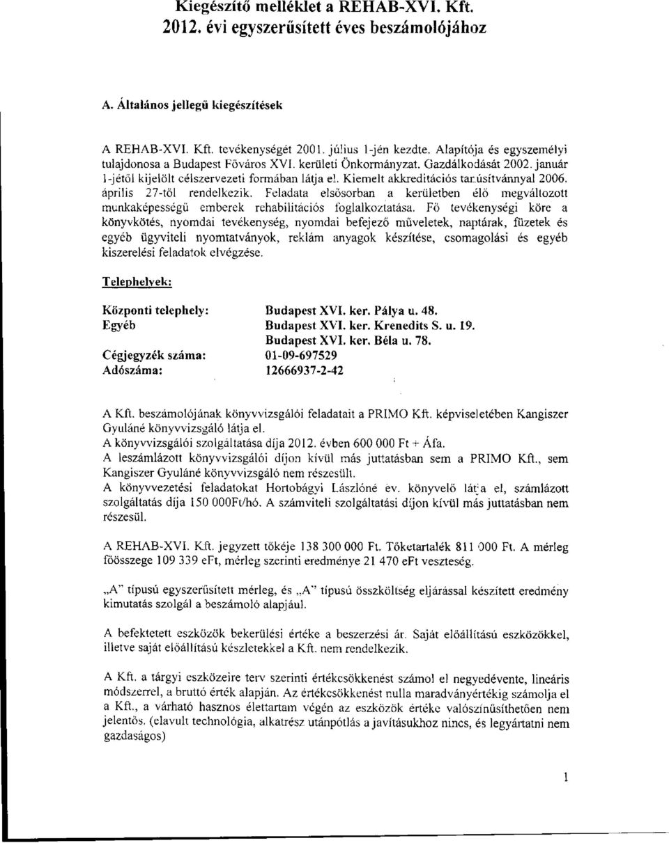 Kiemelt akkreditációs tanúsítvánnyal 2006. április 27-től rendelkezik. Feladata elsősorban a kerületben élő megváltozott munkaképességű emberek rehabilitációs foglalkoztatása.