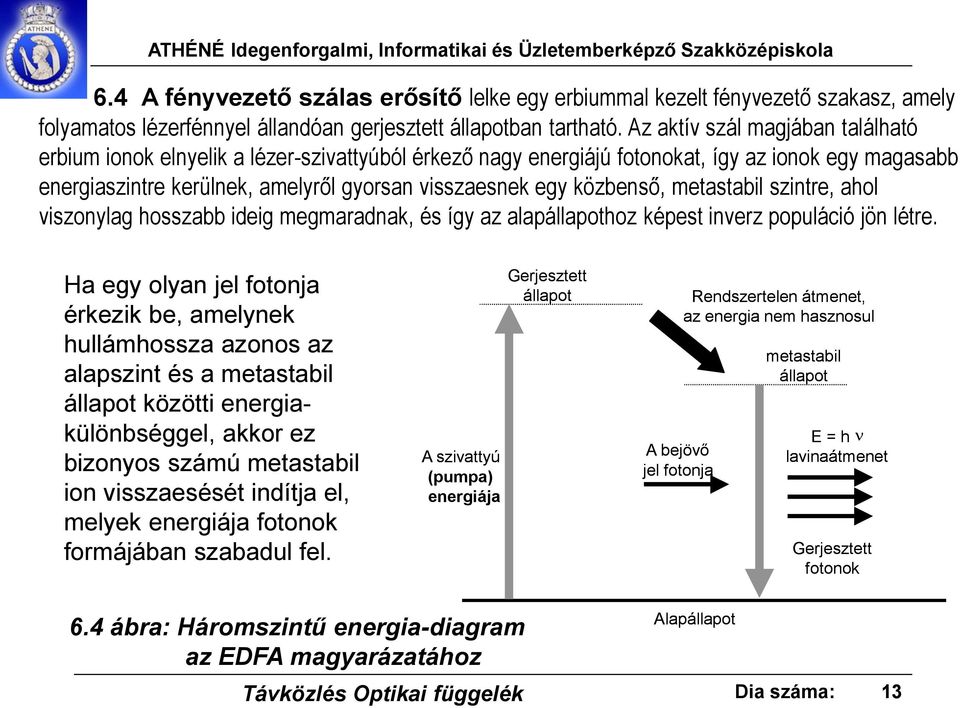 közbenső, metastabil szintre, ahol viszonylag hosszabb ideig megmaradnak, és így az alapállapothoz képest inverz populáció jön létre.