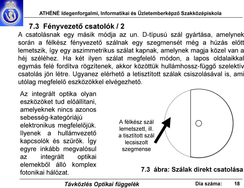 Ha két ilyen szálat megfelelő módon, a lapos oldalaikkal egymás felé fordítva rögzítenek, akkor közöttük hullámhossz-függő szelektív csatolás jön létre.