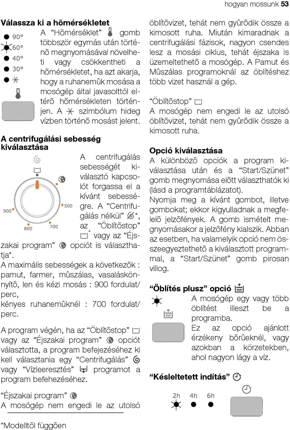 A centrifugálási sebesség kiválasztása A centrifugálás sebességét kiválasztó kapcsolót forgassa el a kívánt sebességre.