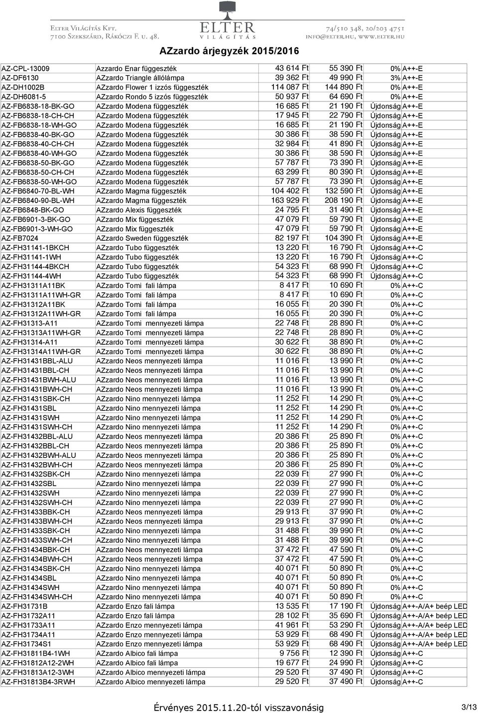 függeszték 17 945 Ft 22 790 Ft Újdonság A++-E AZ-FB6838-18-WH-GO AZzardo Modena függeszték 16 685 Ft 21 190 Ft Újdonság A++-E AZ-FB6838-40-BK-GO AZzardo Modena függeszték 30 386 Ft 38 590 Ft Újdonság