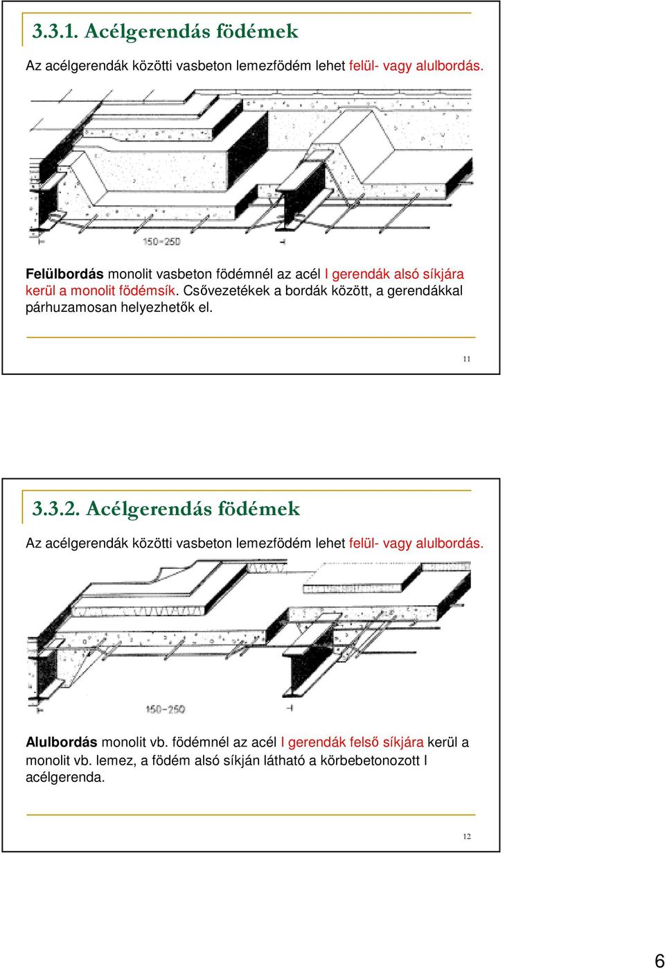 Csıvezetékek a bordák között, a gerendákkal párhuzamosan helyezhetık el. 11 3.3.2.