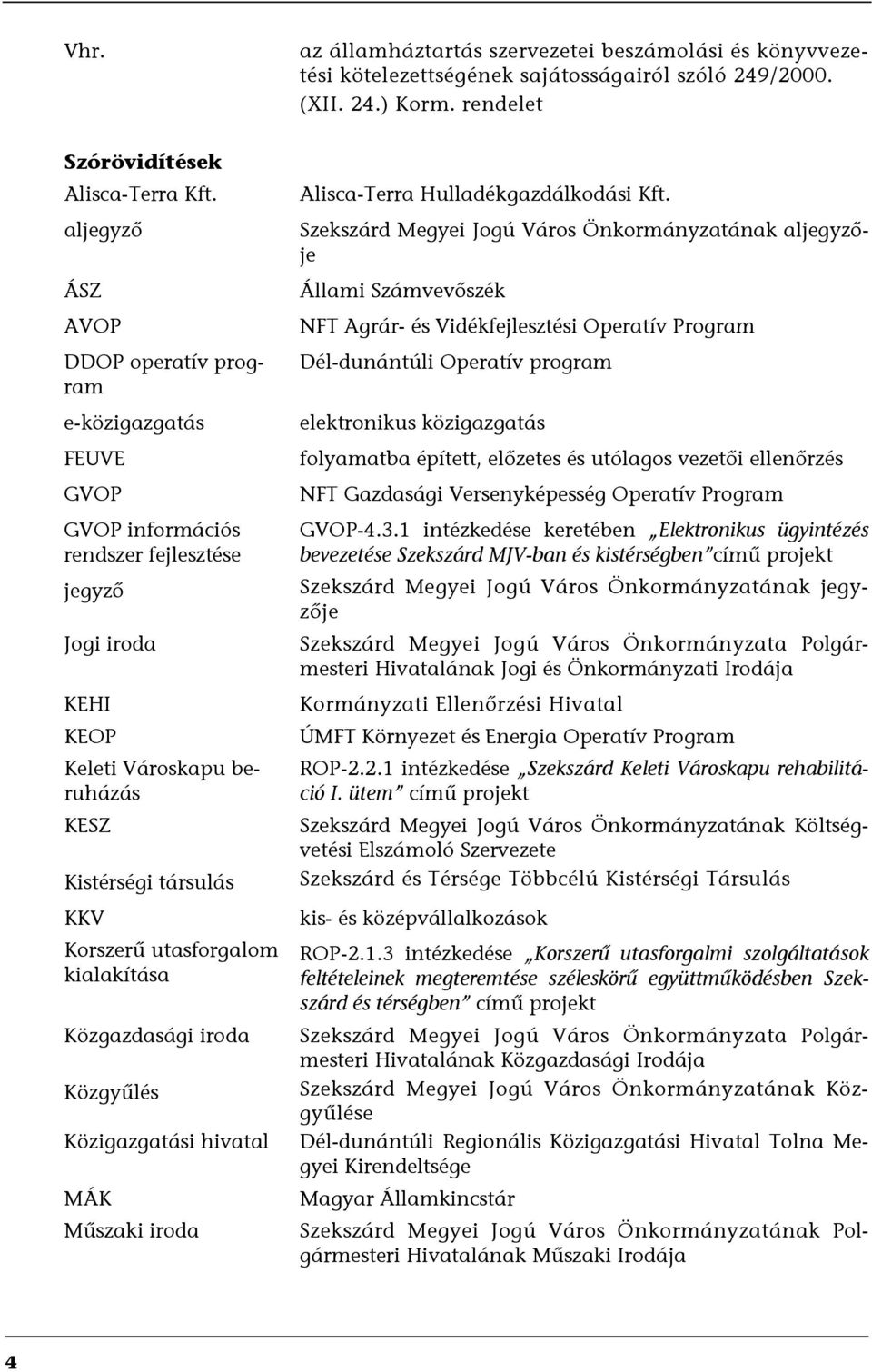 utasforgalom kialakítása Közgazdasági iroda Közgyűlés Közigazgatási hivatal MÁK Műszaki iroda Alisca-Terra Hulladékgazdálkodási Kft.