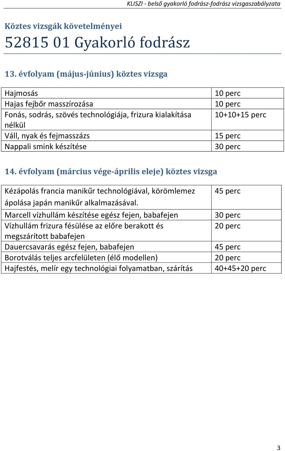 10 perc 10 perc 10+10+15 perc 15 perc 30 perc 14.