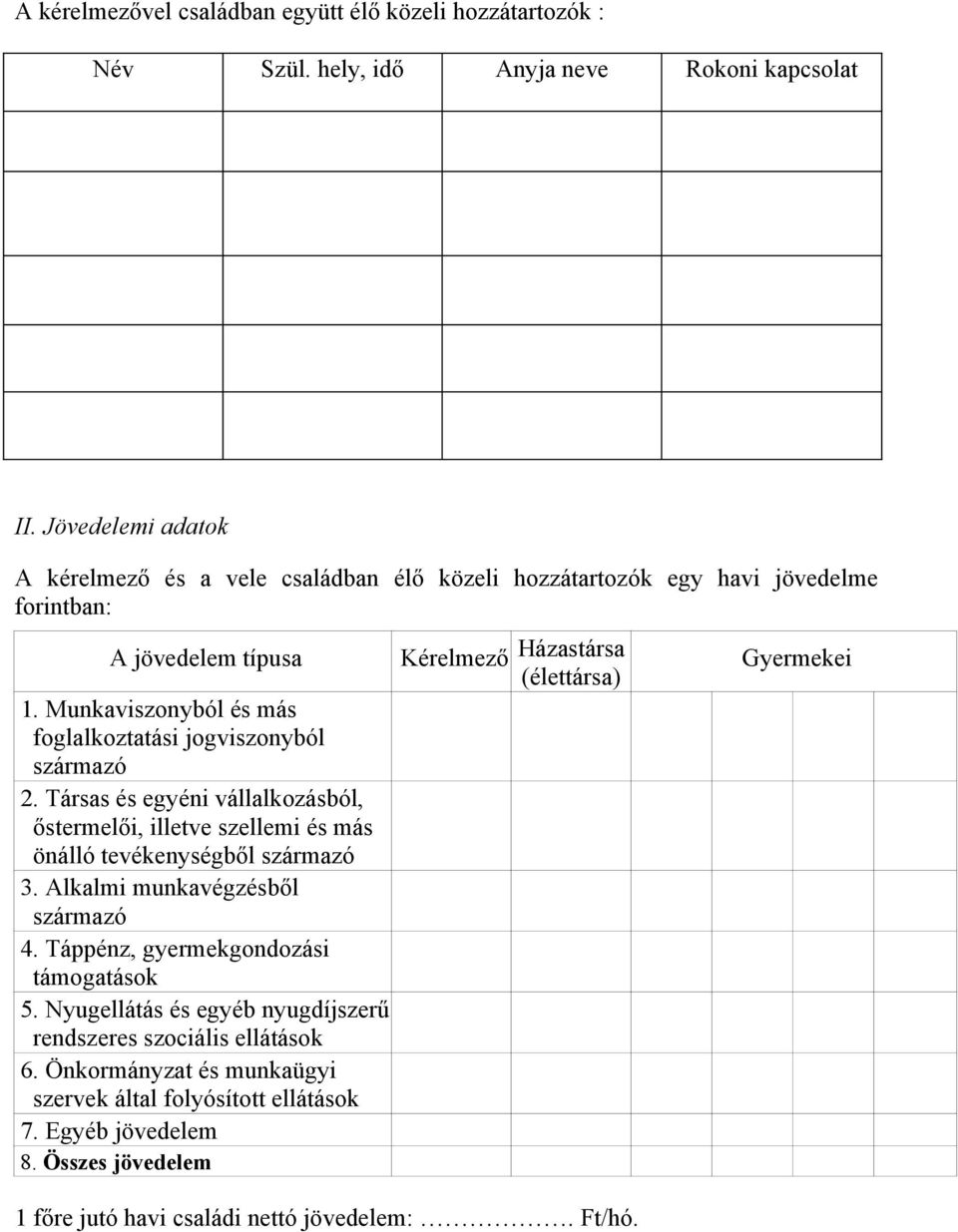 Munkaviszonyból és más foglalkoztatási jogviszonyból származó 2. Társas és egyéni vállalkozásból, őstermelői, illetve szellemi és más önálló tevékenységből származó 3.