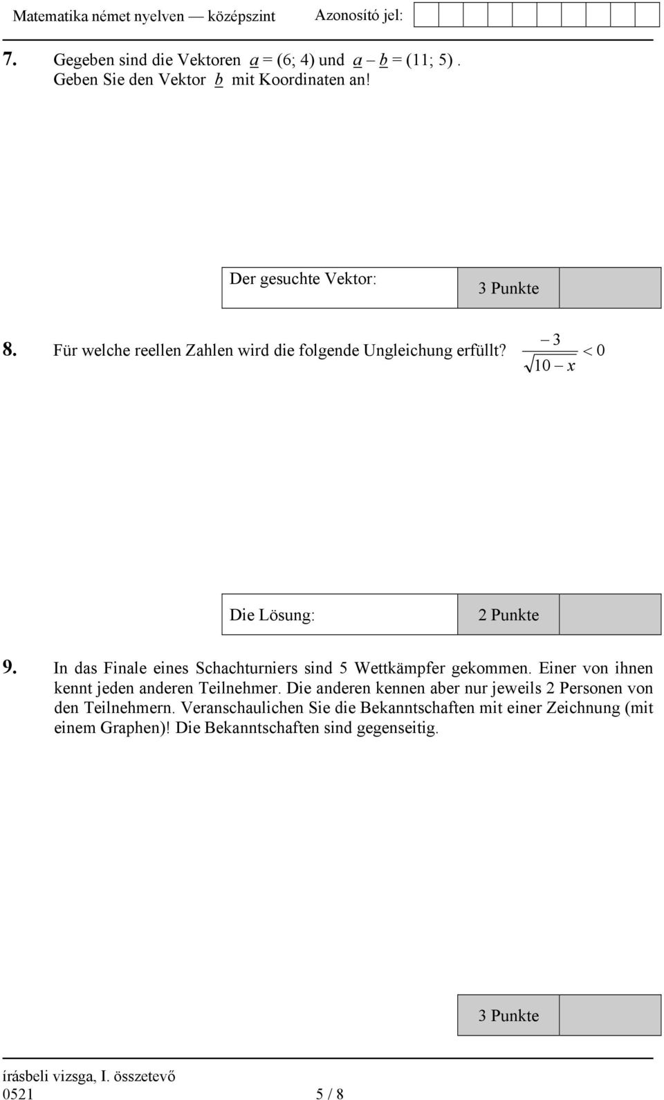 In das Finale eines Schachturniers sind 5 Wettkämpfer gekommen. Einer von ihnen kennt jeden anderen Teilnehmer.