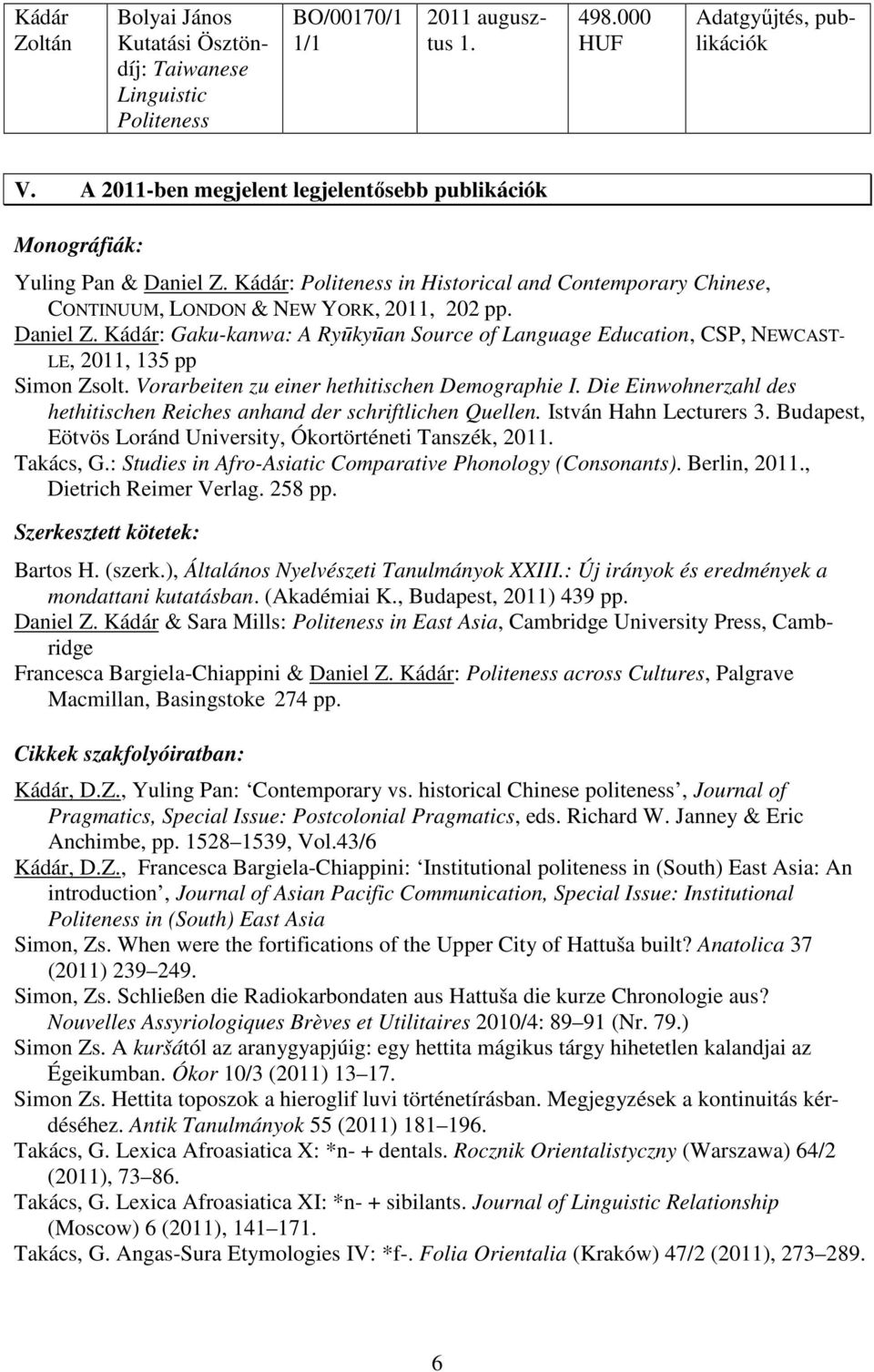Vorarbeiten zu einer hethitischen Demographie I. Die Einwohnerzahl des hethitischen Reiches anhand der schriftlichen Quellen. István Hahn Lecturers 3.